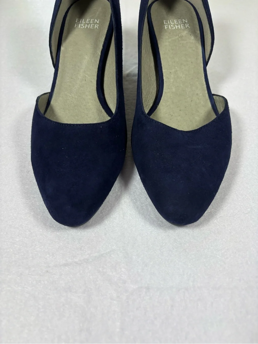 Eileen Fisher Lily Pump Deep Navy Suede Mid Block Heel Pumps